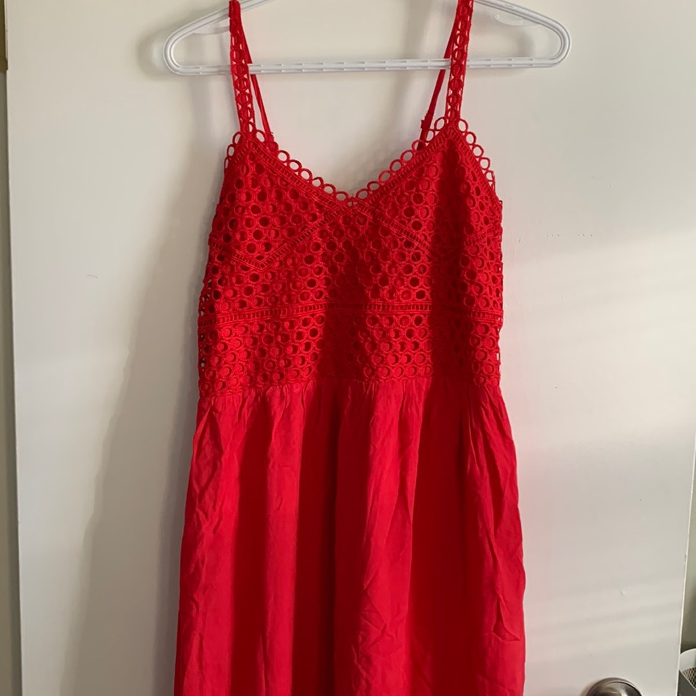 Red Crochet Bodice Spaghetti Strap Dress